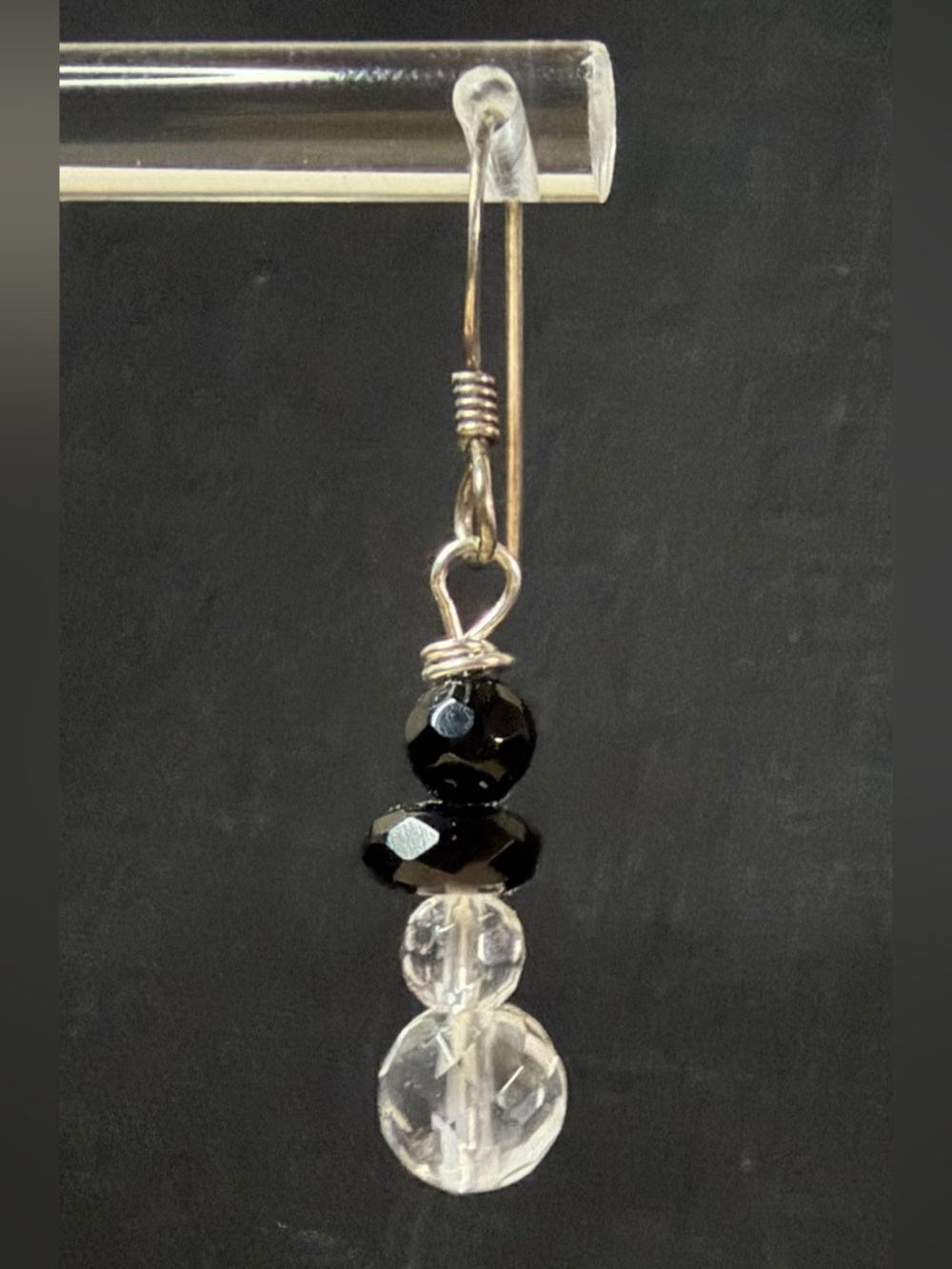 Sterling Silver Onyx and Crystal Artisan Hand Crafted Dangle Earrings - Picture 5 of 7